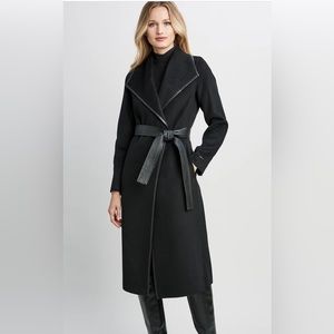 Tahari Long Double Faced Vegan Trim Wool Coat